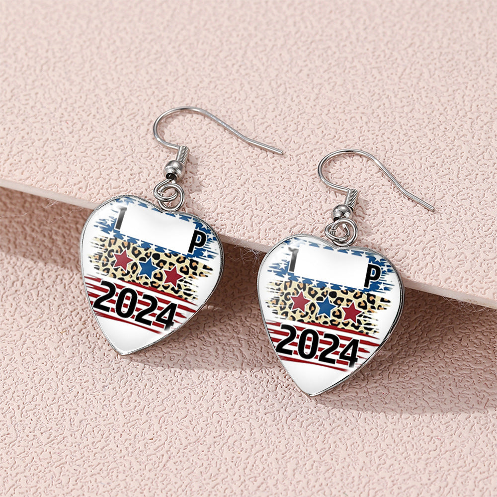 Wholesale Stainless Steel Earrings American Independence Day Love Heart Earrings ACCVIP-ES-XiangLian024