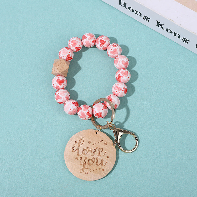 Wholesale Colorful Floral Heart Shape Silicone Beaded Wristlet Keychain ACC-KC-QiuXue010