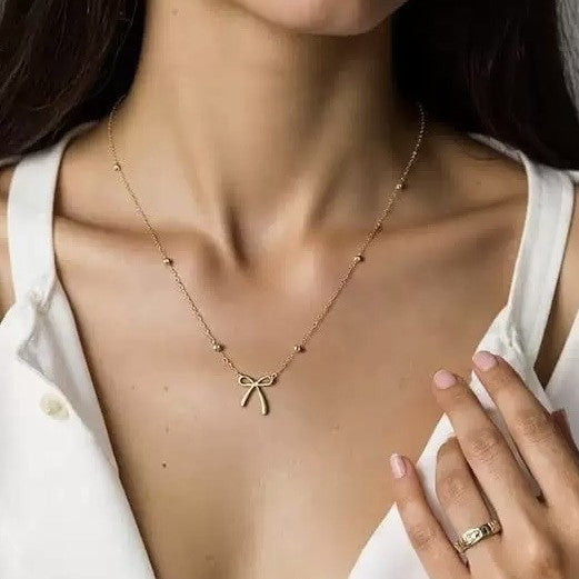 Wholesale Stainless Steel Real Gold Plated Butterfly Bow Pendant Necklace,  Sweet Design for Women Jewelry Accessory