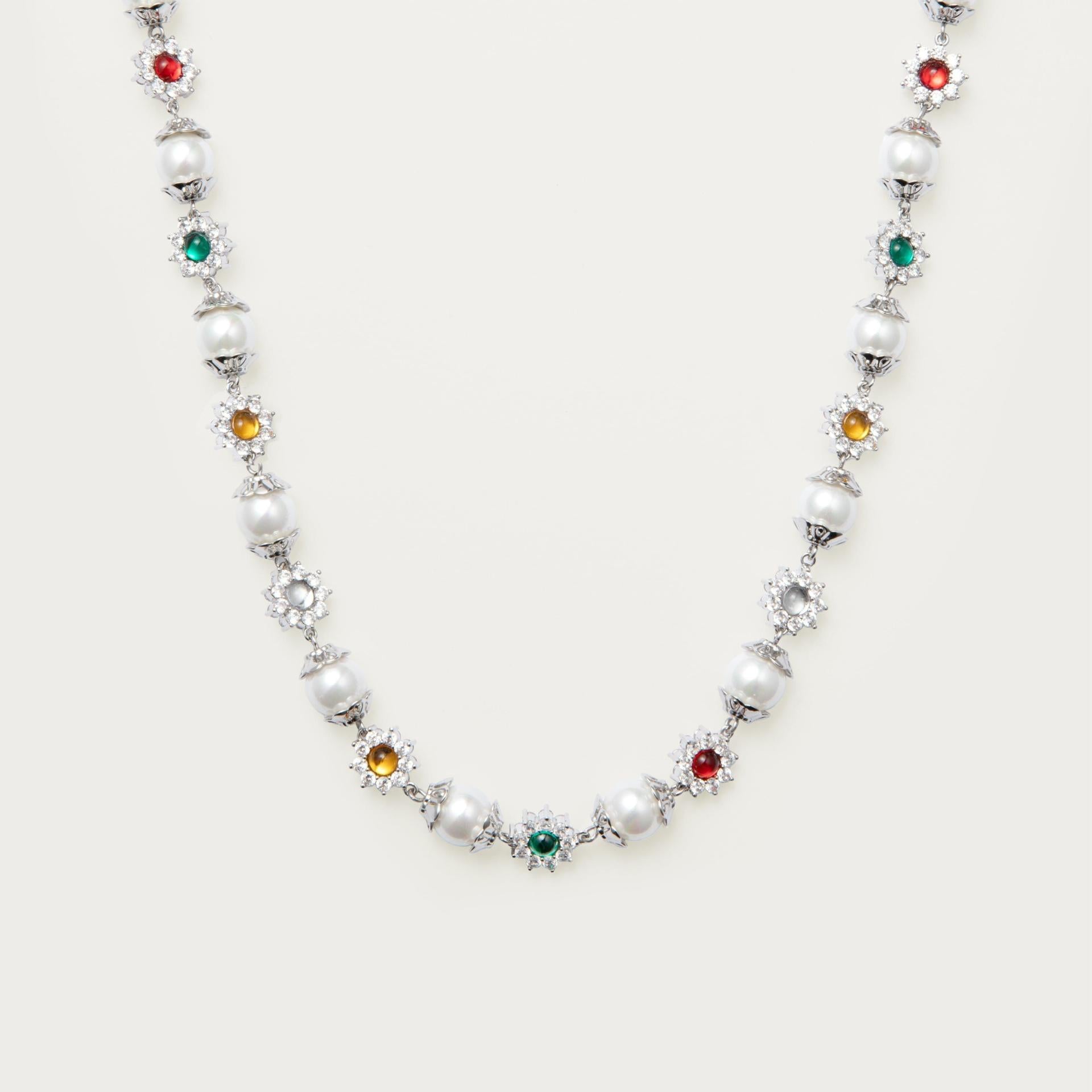 Wholesale Flower and Diamond Coloured Gemstone Necklace