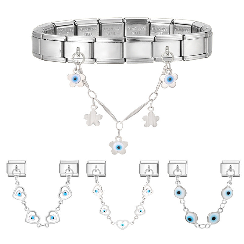 Wholesale Hearts and Love Italian Charms DIY square double-pendant Creative Stainless Steel Composable Bracelet