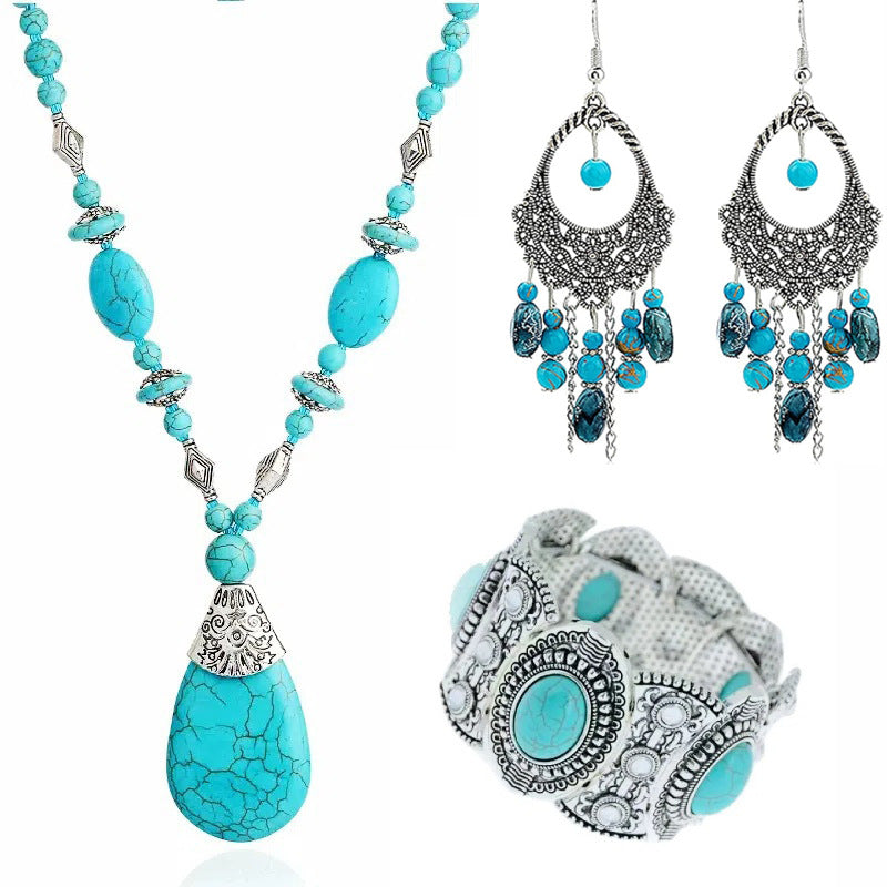 Wholesale Bohemian Turquoise Water Drop Pendant Necklace,  Fashion Jewelry Accessory for Everyday Gift or Resale