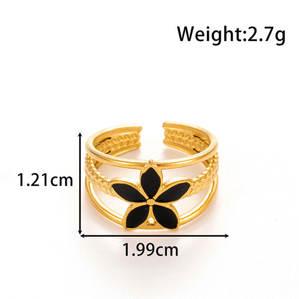 Wholesale line round love oil drop retro titanium steel opening adjustable ring