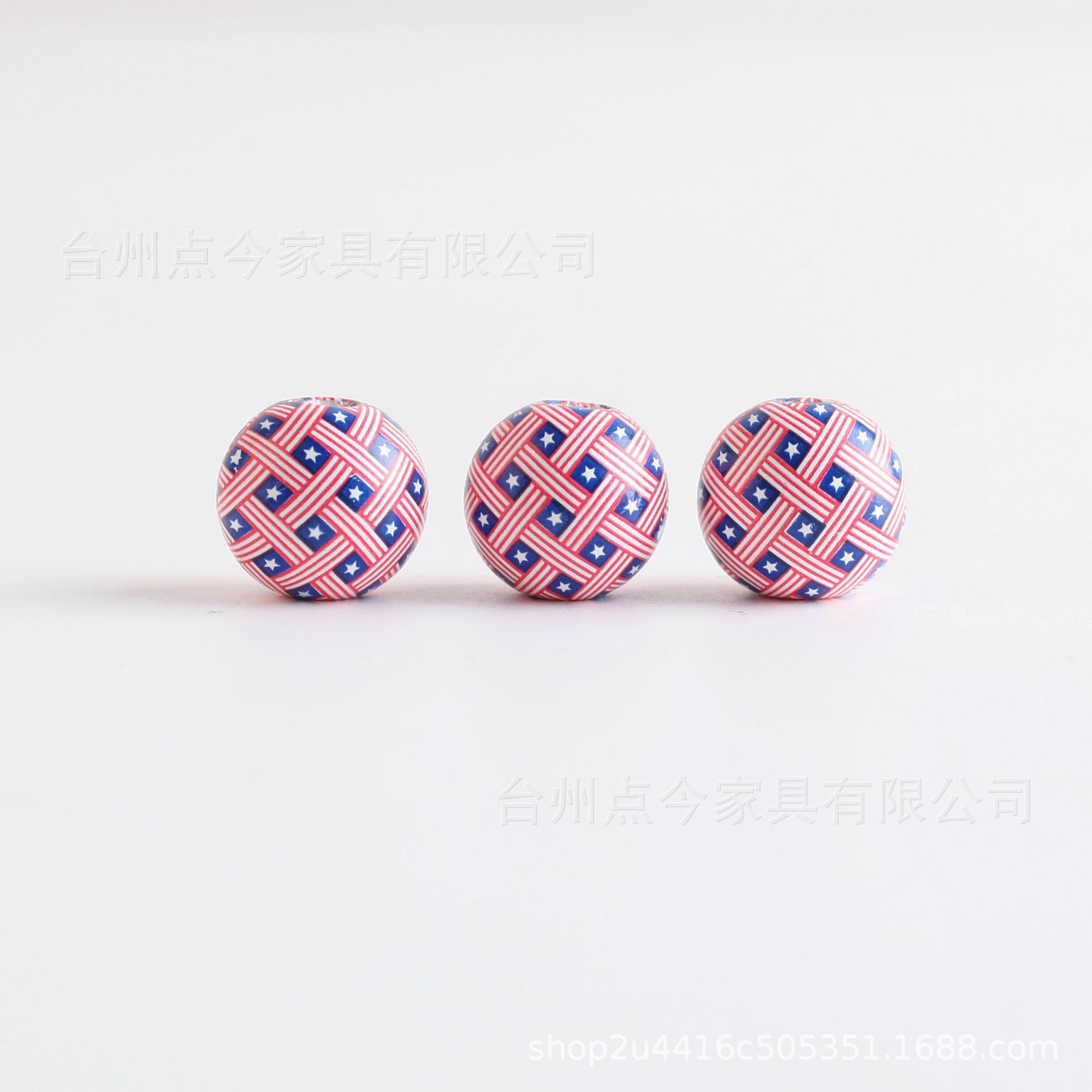 Wholesale 10pcs 16mm American Independence Day Wooden Beads Garland Printed Beads ACC-BDS-DianJin001