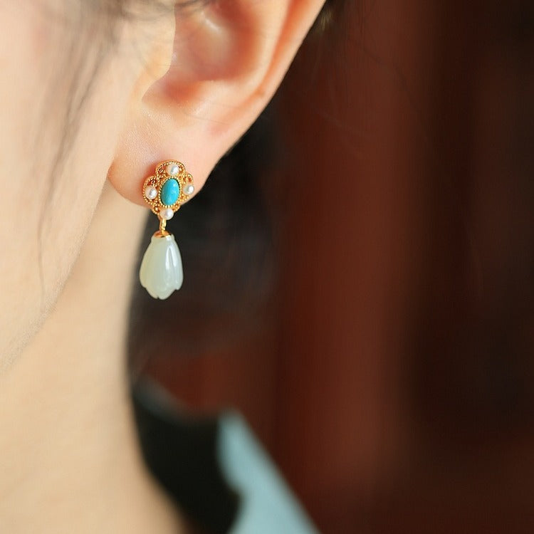 Wholesale  Sterling Silver Earrings Turquoise Antique Elegant Flower Earrings