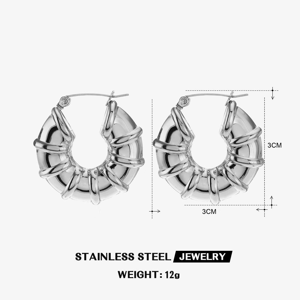 Wholesale popular geometric stainless steel light luxury hollow earrings
