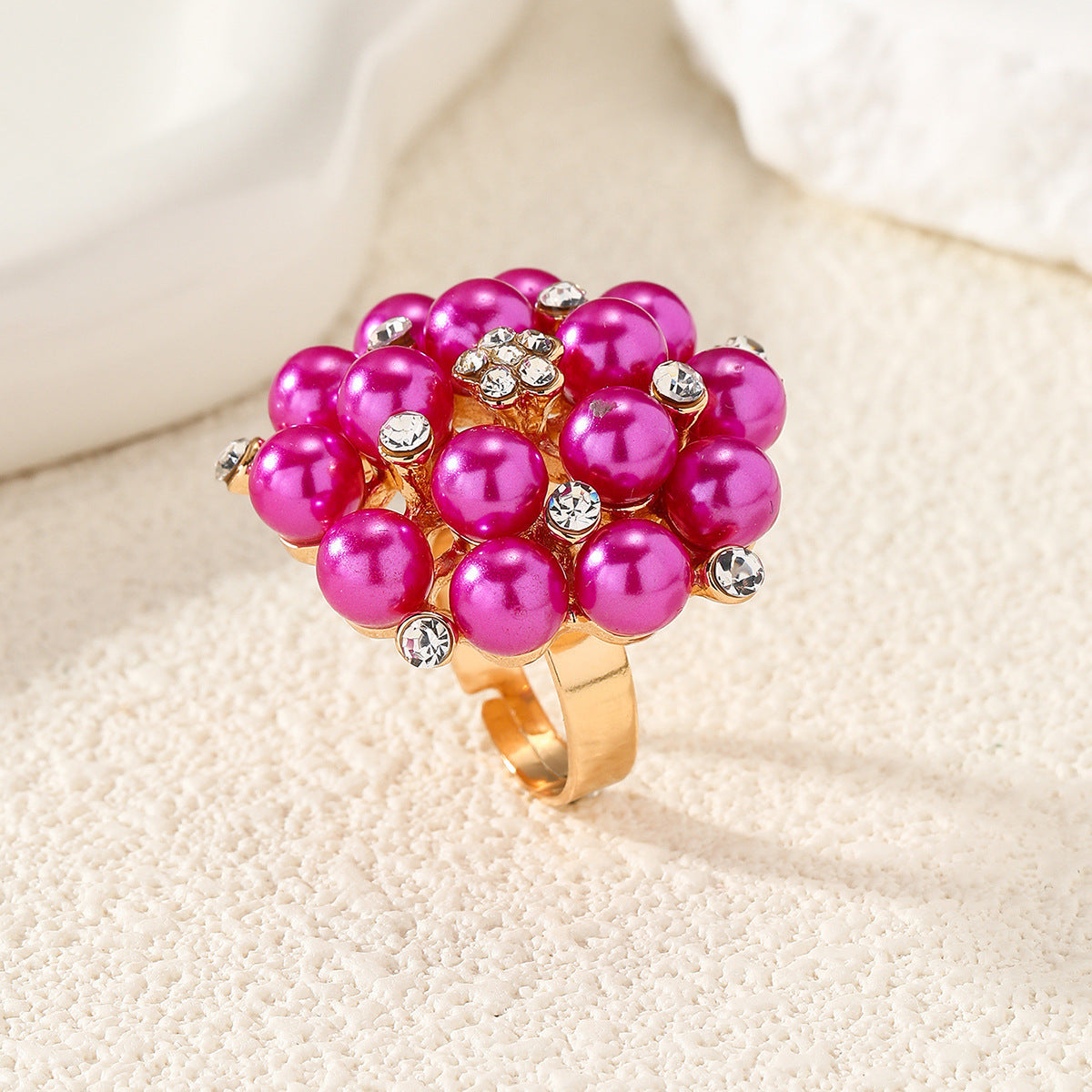 Wholesale Diamond-Embellished Flower Ring  Adjustable rings