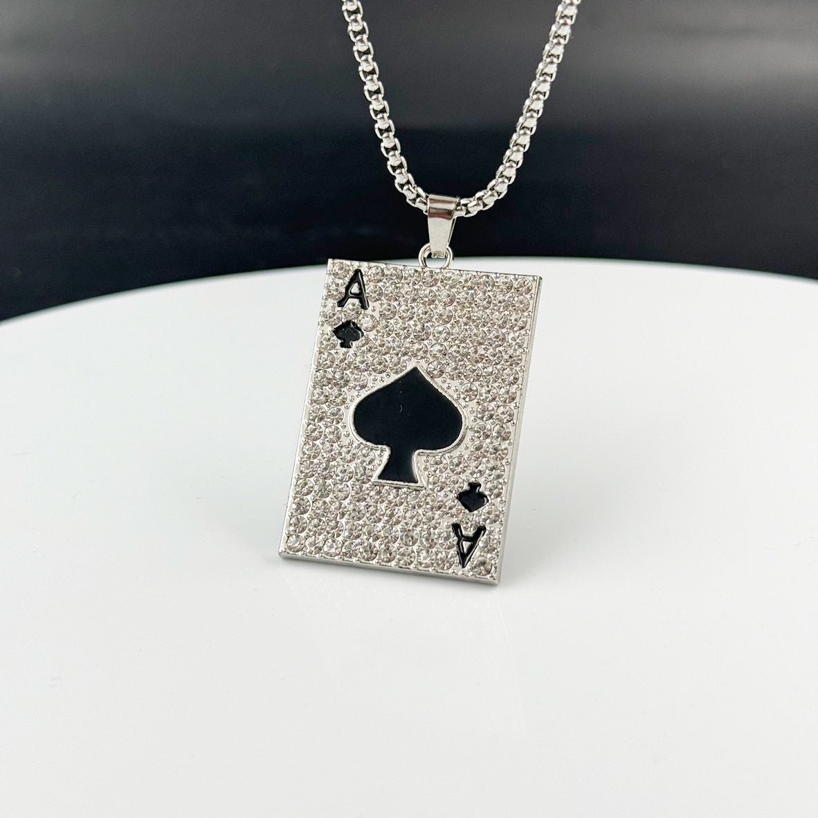 Wholesale Diamond-Encrusted Playing Card Necklace Pendant,  Hip-Hop Style Alloy Jewelry,  Trendy Accessory for Men and Women