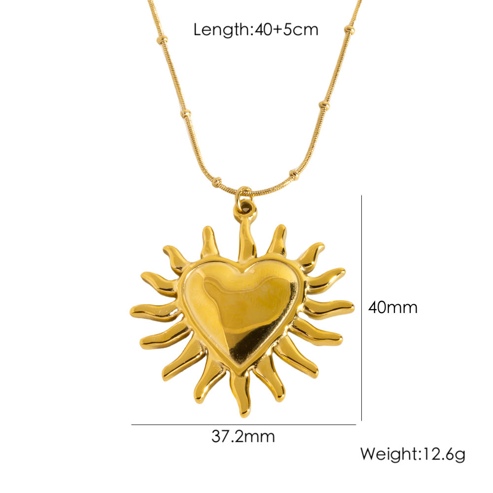 Wholesale Titanium steel  jewelry plated 18K gold fire sunflower love pendant necklace