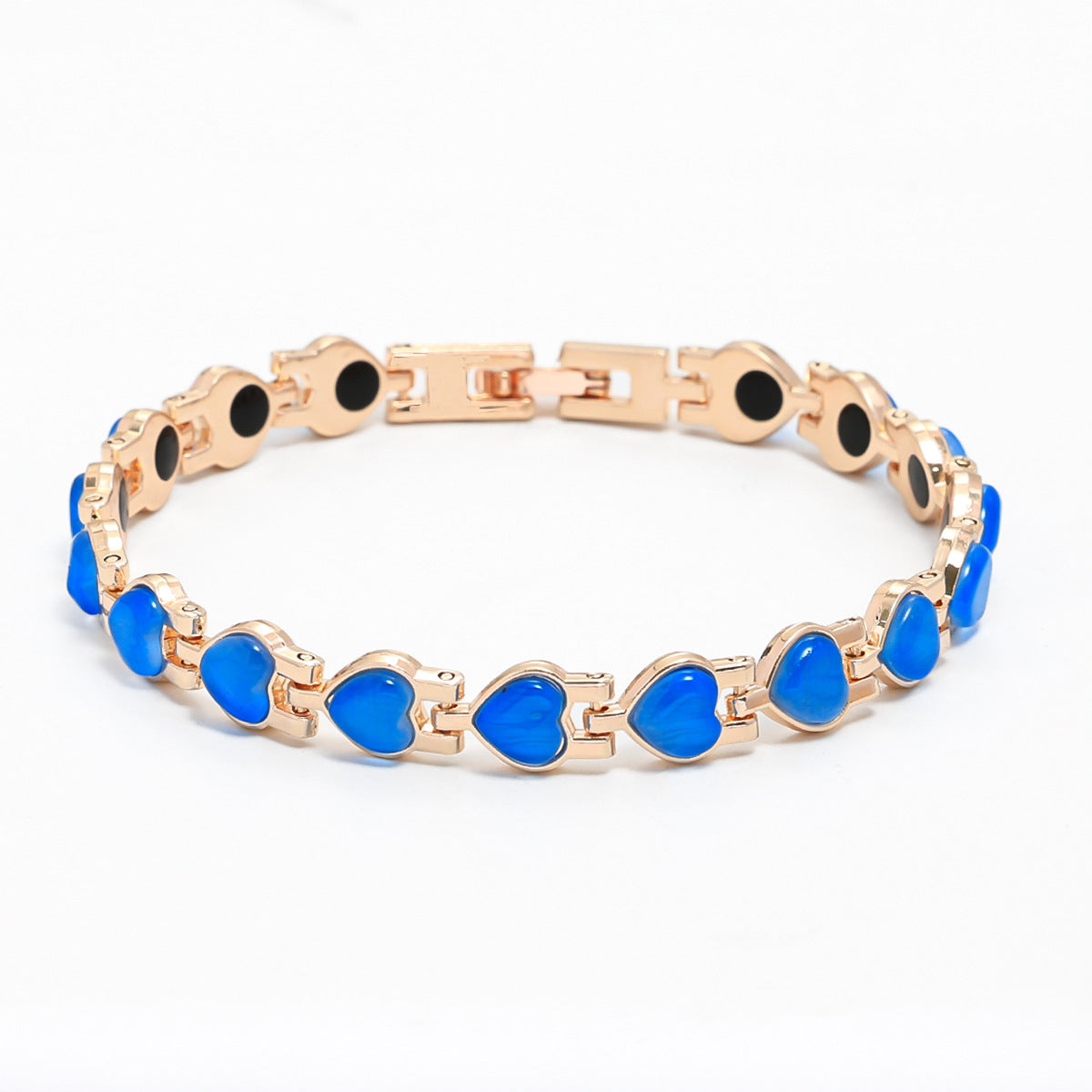 Wholesale Fashion Heart-Shaped Love Bracelet with Imitation Cat' s Eye Stone Zinc Alloy Electroplating Colorful Jewelry Accessory
