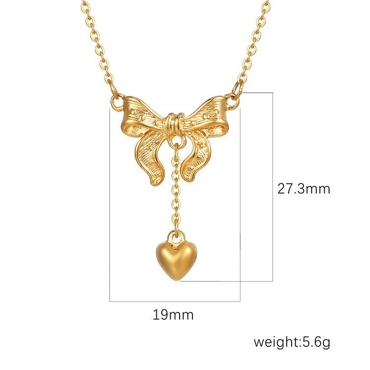 Wholesale Retro Bow Pendant Necklace Stainless Steel Boutique Resale Jewelry for Women