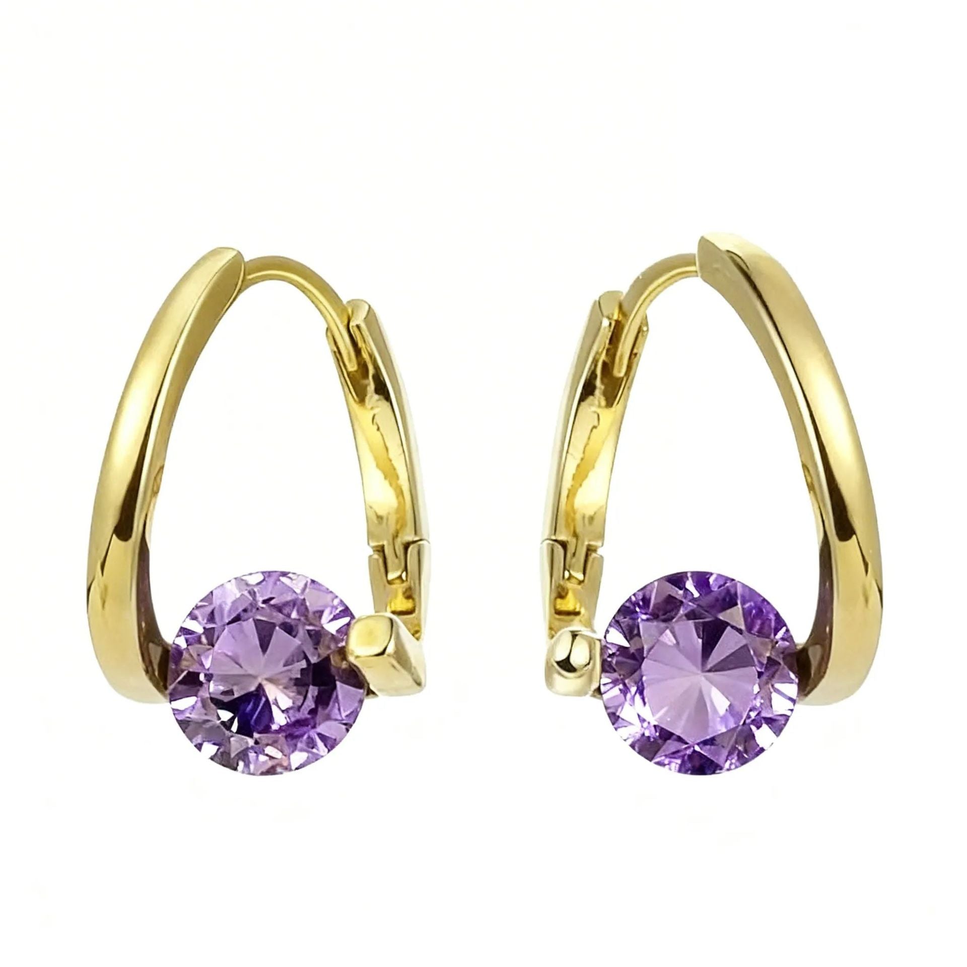 Wholesale Zinc Alloy Electroplated Geometric Zirconia Earrings Purple Silver Fashion Accessory