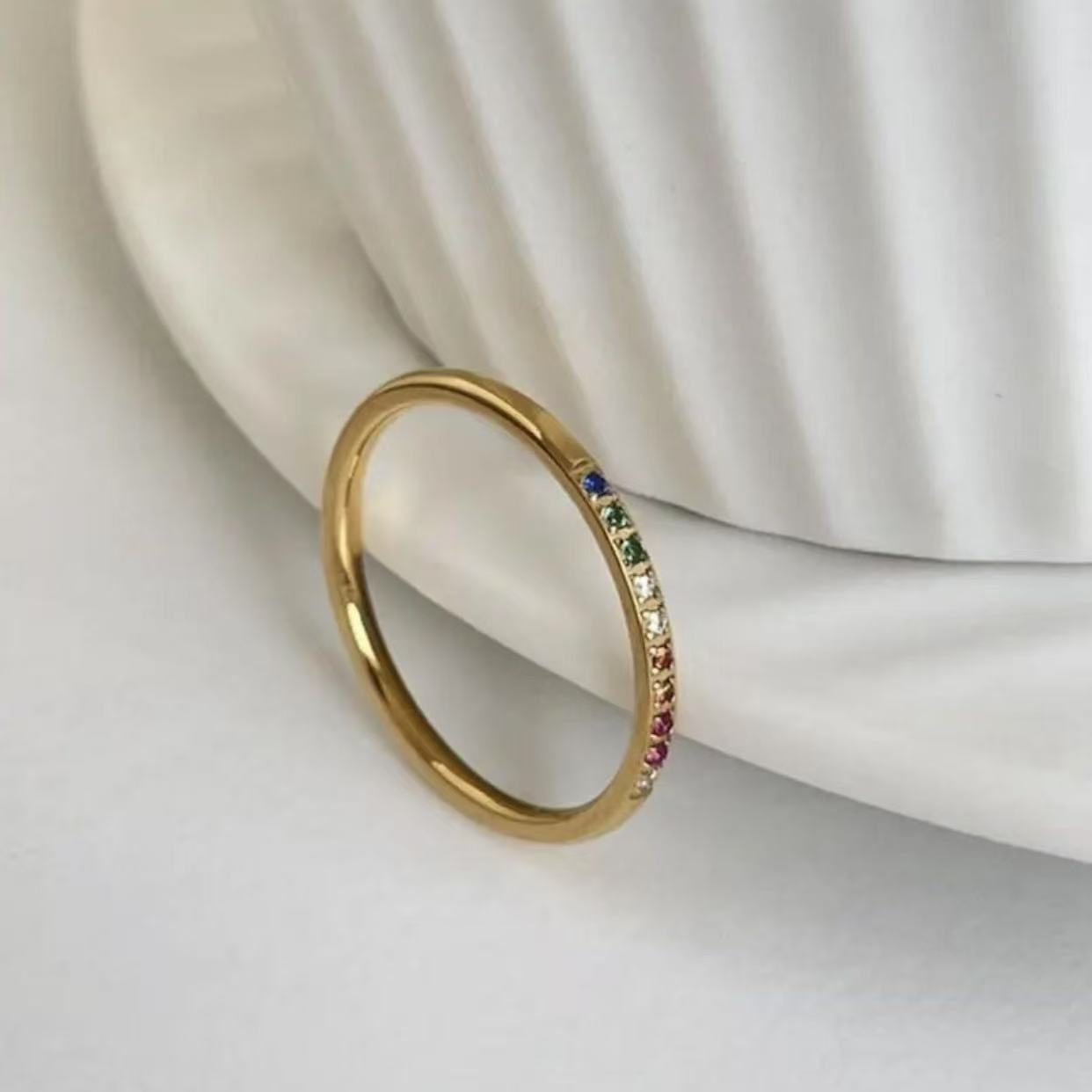 Wholesale Rainbow Titanium Steel Zircon Row Ring,  Trendy Style Fashion Jewelry Accessory for Women