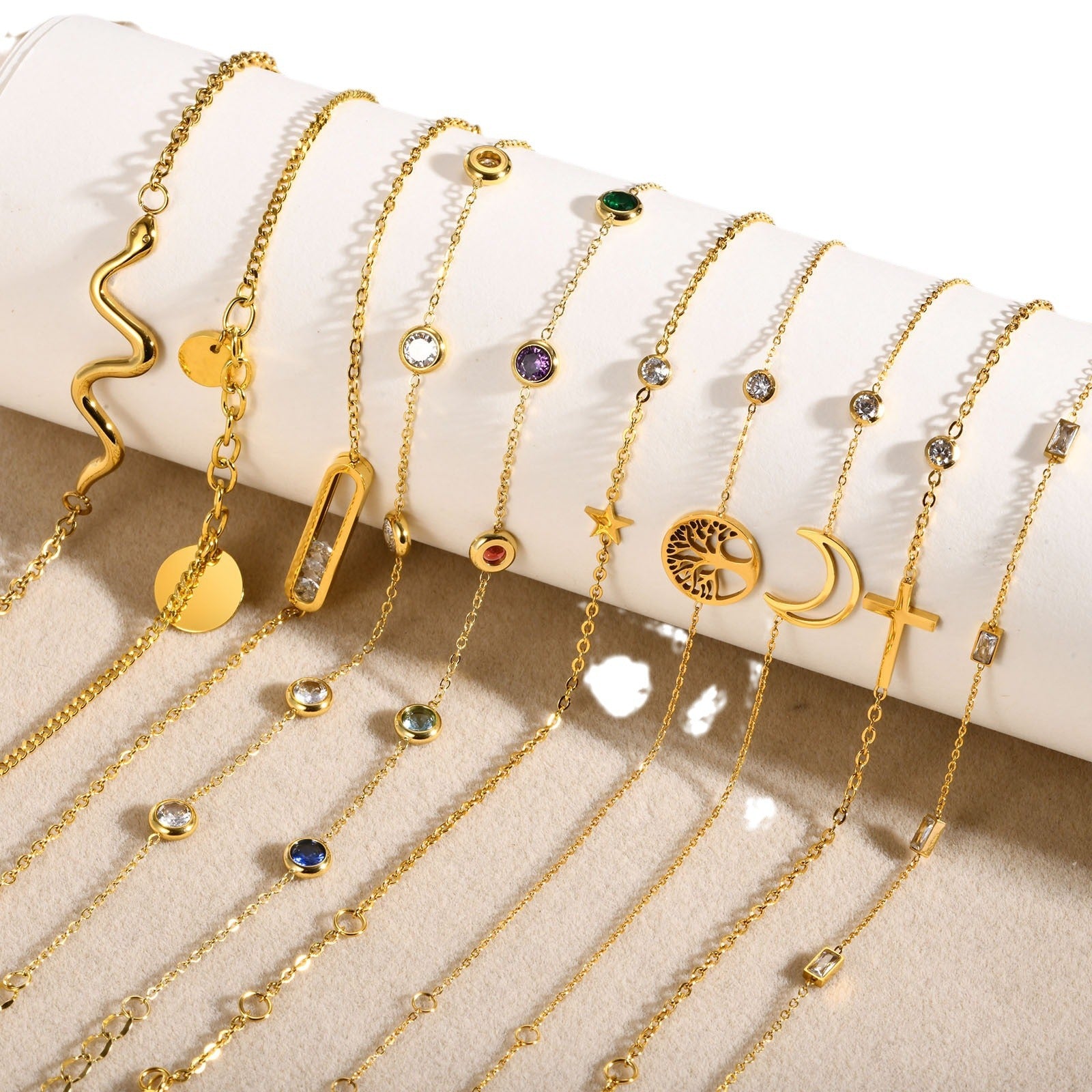 Wholesale Trendy Geometric Gold Stainless Steel Bracelet With White Colorful Zircon For Women Fashion Accessory Gift