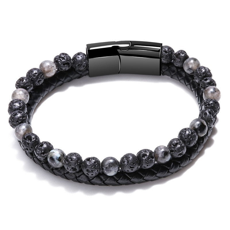 Wholesale Men S Chic Braided Leather Bracelet With Tiger Eye And Volcanic Stone Beads Magnetic Clasp Fashion Accessory For Boutique Resale