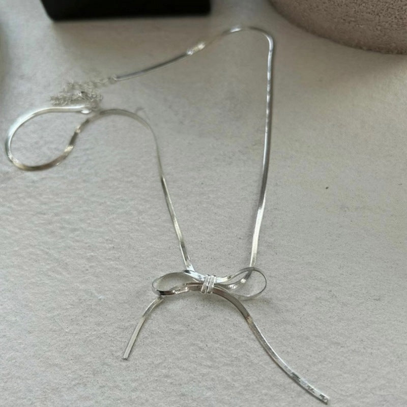 Wholesale  Sterling Silver Design Snake Bone Chain Bow Necklace