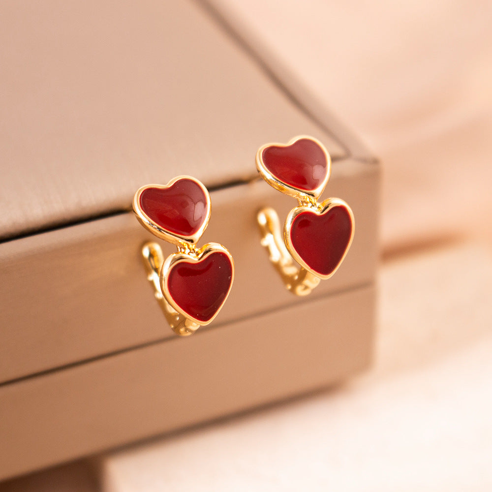 Wholesale Silver Needle Oil Drop Double Heart Earrings