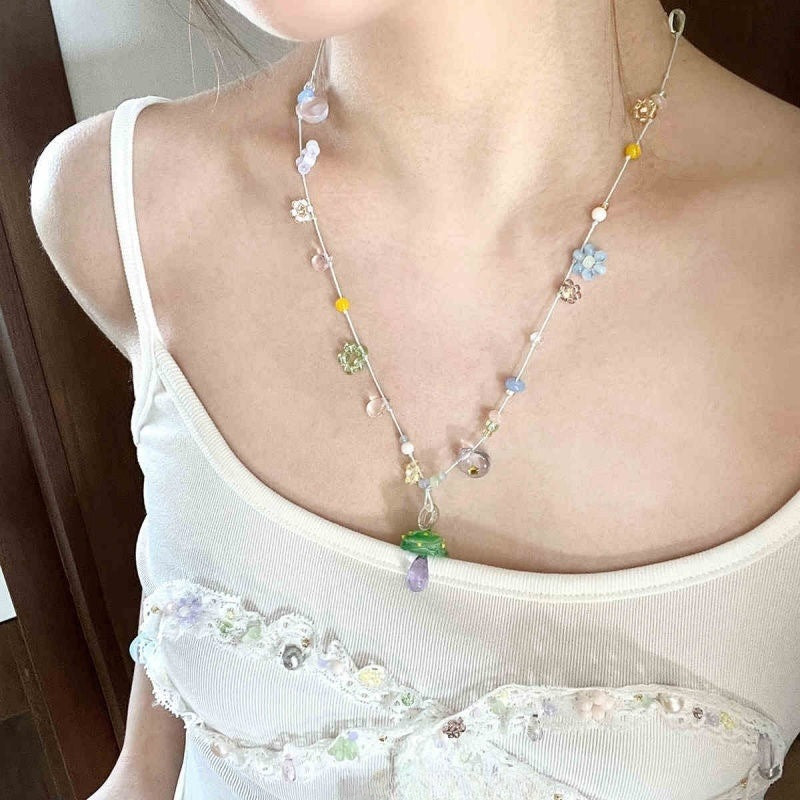 Wholesale  Colorful Natural Stone Rice Beads Necklace