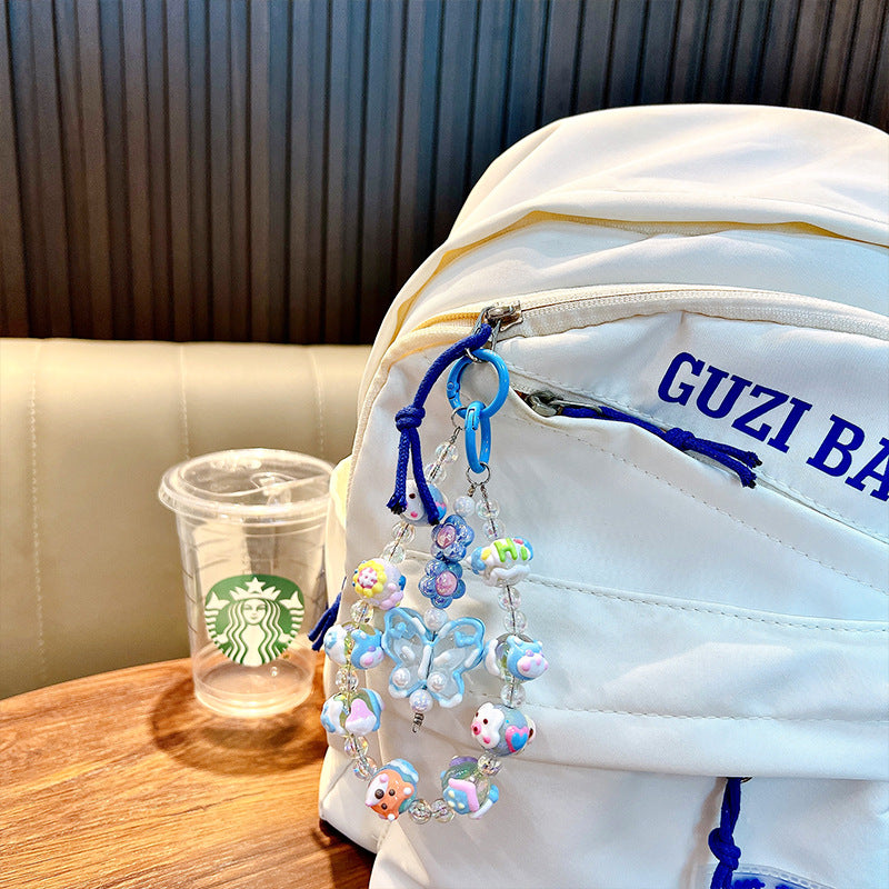 Wholesale cute cartoon butterfly hand-painted beads wristlet keychain