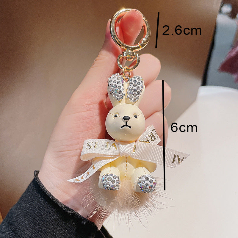 Wholesale Cartoon Fur Ball Dot Diamond Rabbit Zinc Alloy Keychain Lanyard Keychain ACC-KC-ShuoT019