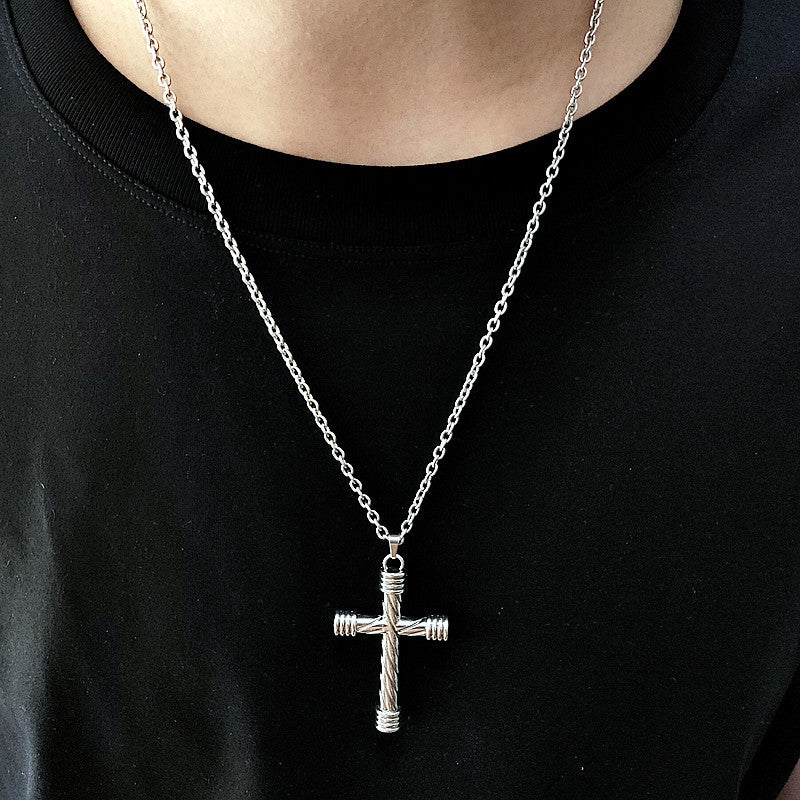 Wholesale hip hop punk twist cross necklace