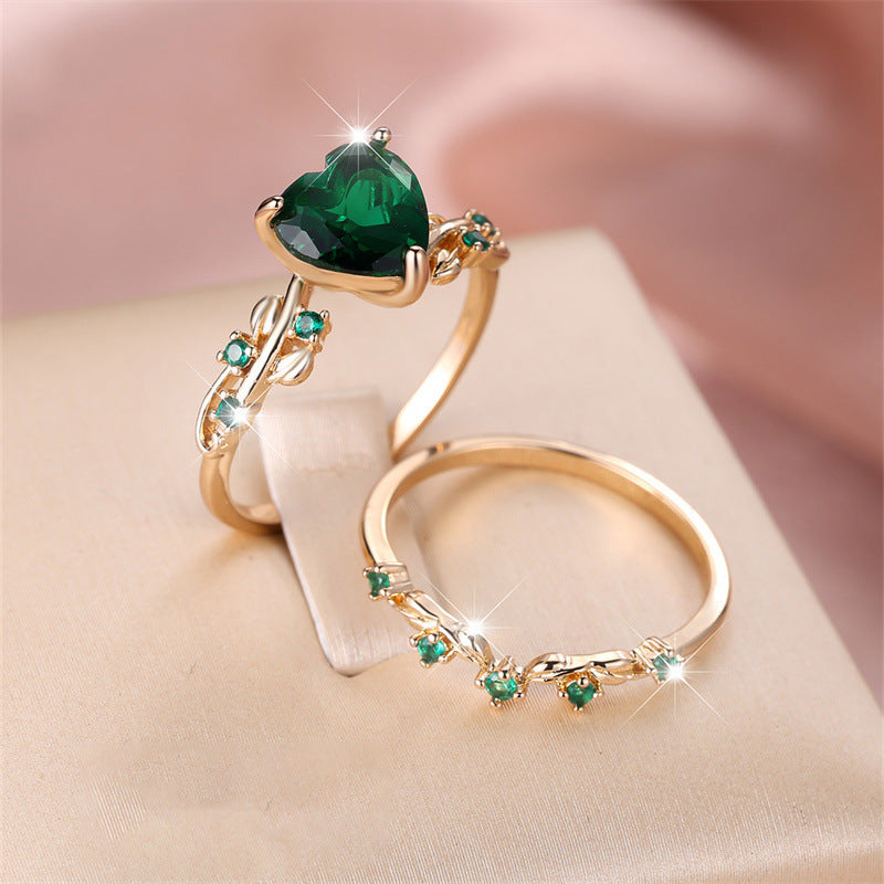 Wholesale Cute Heart Shaped Black Zircon Alloy Ring Set Unisex Trendy Fashion Jewelry Accessory Gift