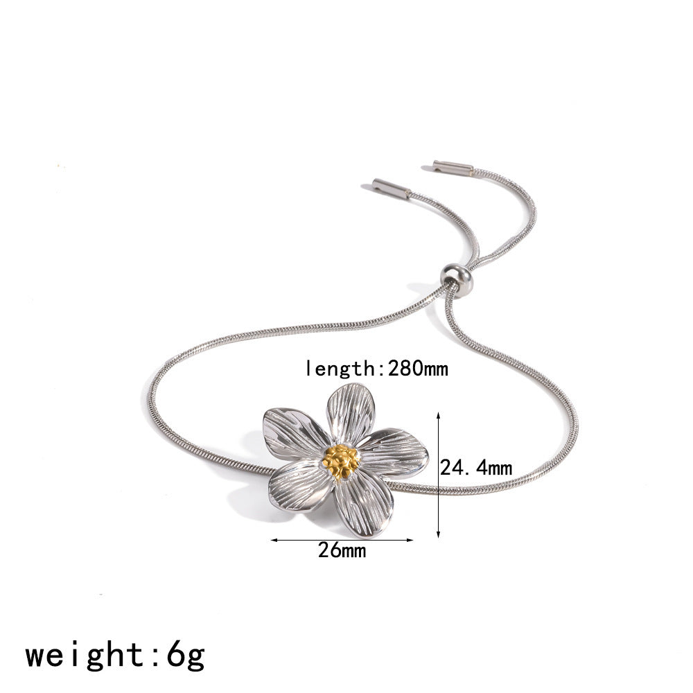 Wholesale Stainless Steel Flower Jewelry Set Matching Bracelet Earrings Necklace Trendy Everyday Fashion Accessory