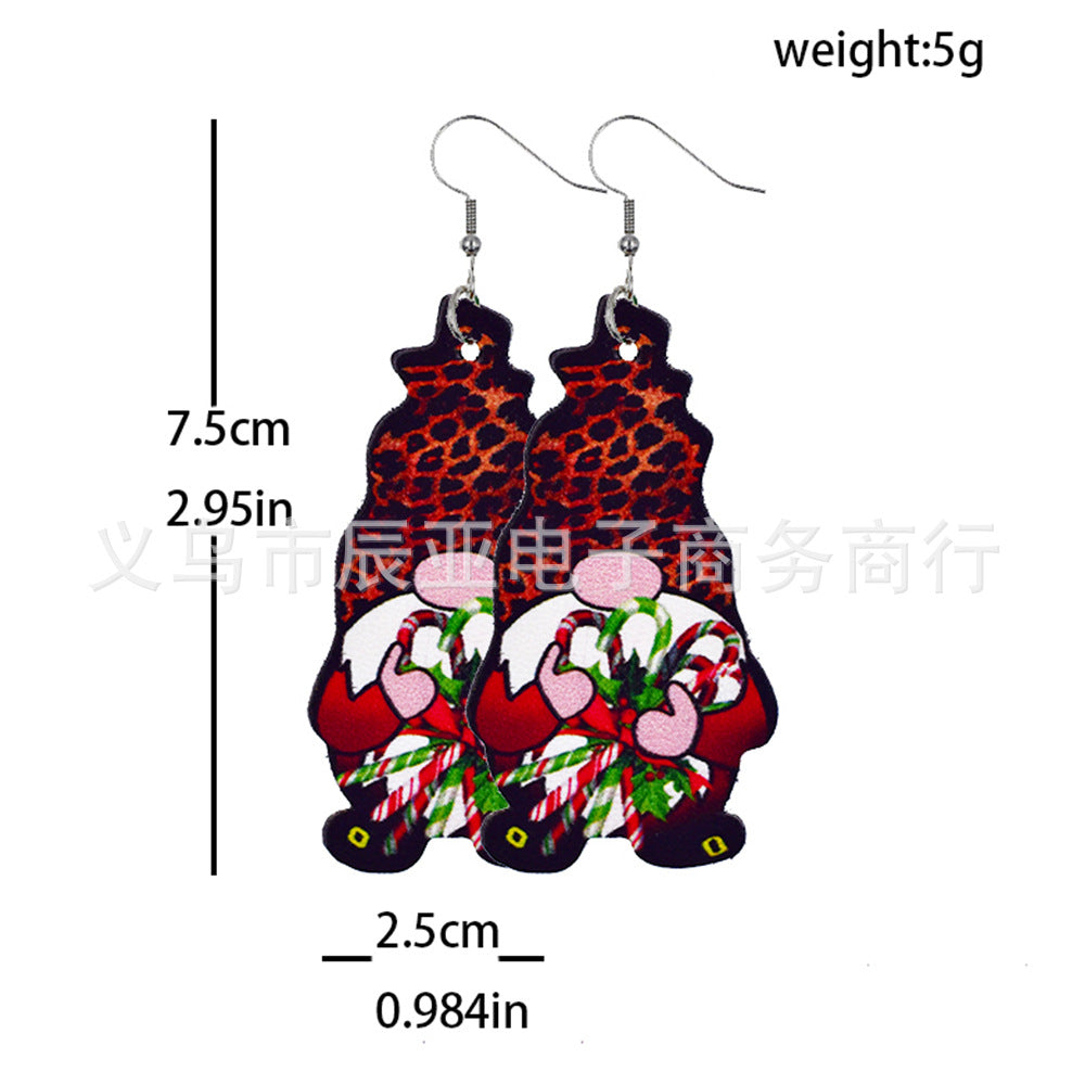 Wholesale  Christmas earrings Christmas dwarfs midget double-sided print PU leather earrings