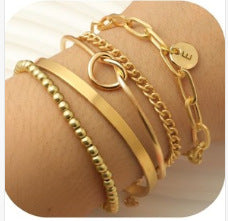 Wholesale brass real gold electroplated love multi-layer stacking bracelet set