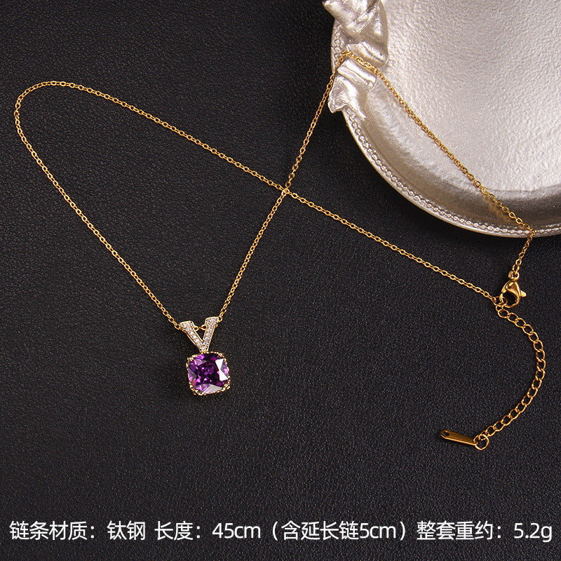 Wholesale Purple Zircon Necklace Love Purple Qi Donglai Pendant Heart Necklace ACC-NE-Rongc010