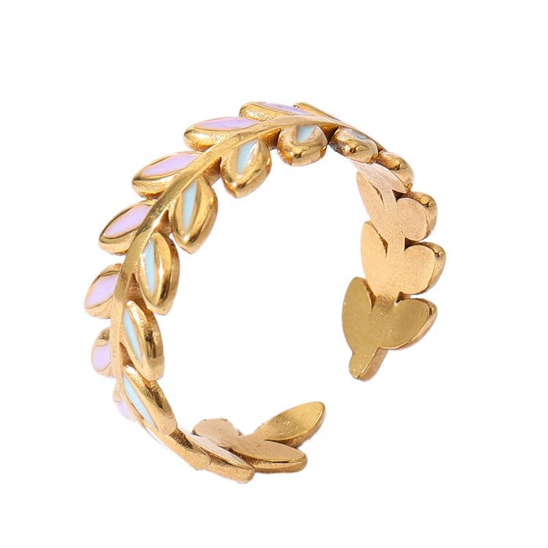 Wholesale Oil Dripping Star Leaf Stainless Steel Ring 18k Gold Plated Rings ACC-RS-MuC012