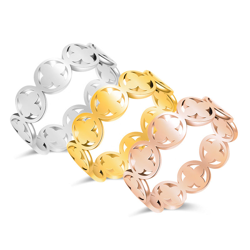 Wholesale  Light Luxury Stainless Steel Four-leaf Clover Ring