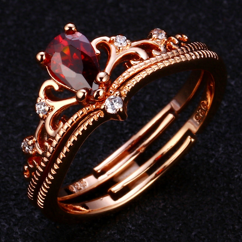 Wholesale Inlaid Reverse Garnet Crown Ring
