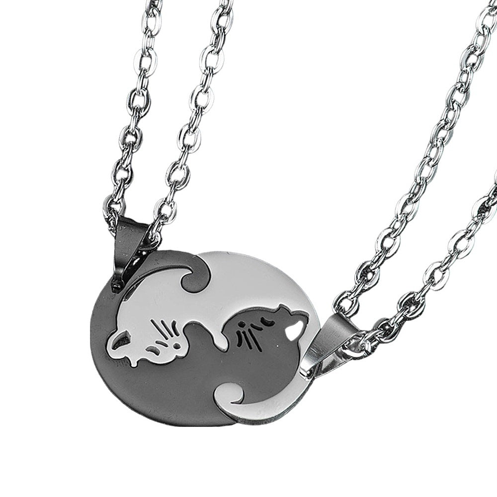 Wholesale Love Black and White Cat Stitching Stainless Steel Necklaces ACC-NE-Hanyu007