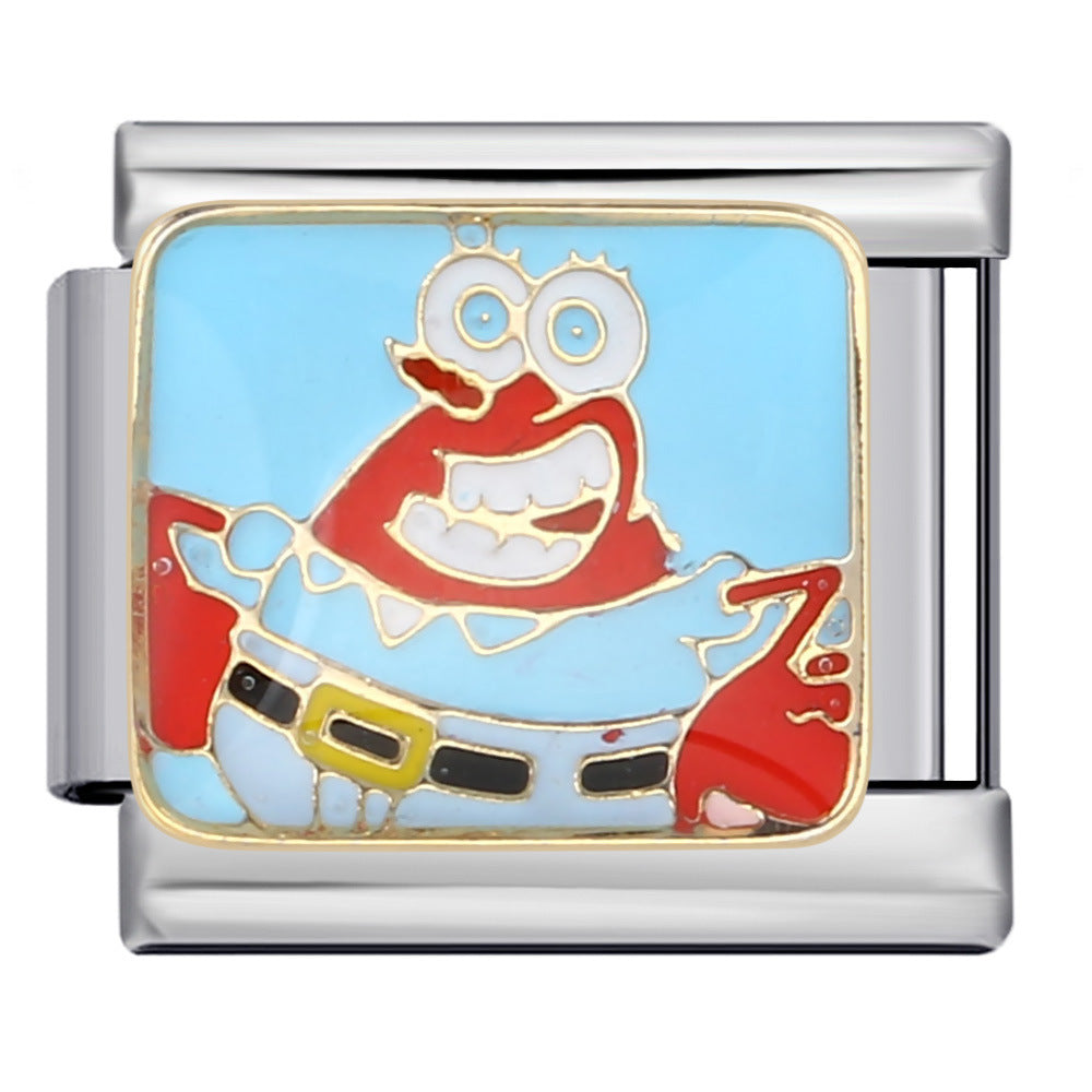 Wholesale Italian Module Bracelet Stainless Steel Welding Gold Plated Oil Drop Cartoon DIY Charms