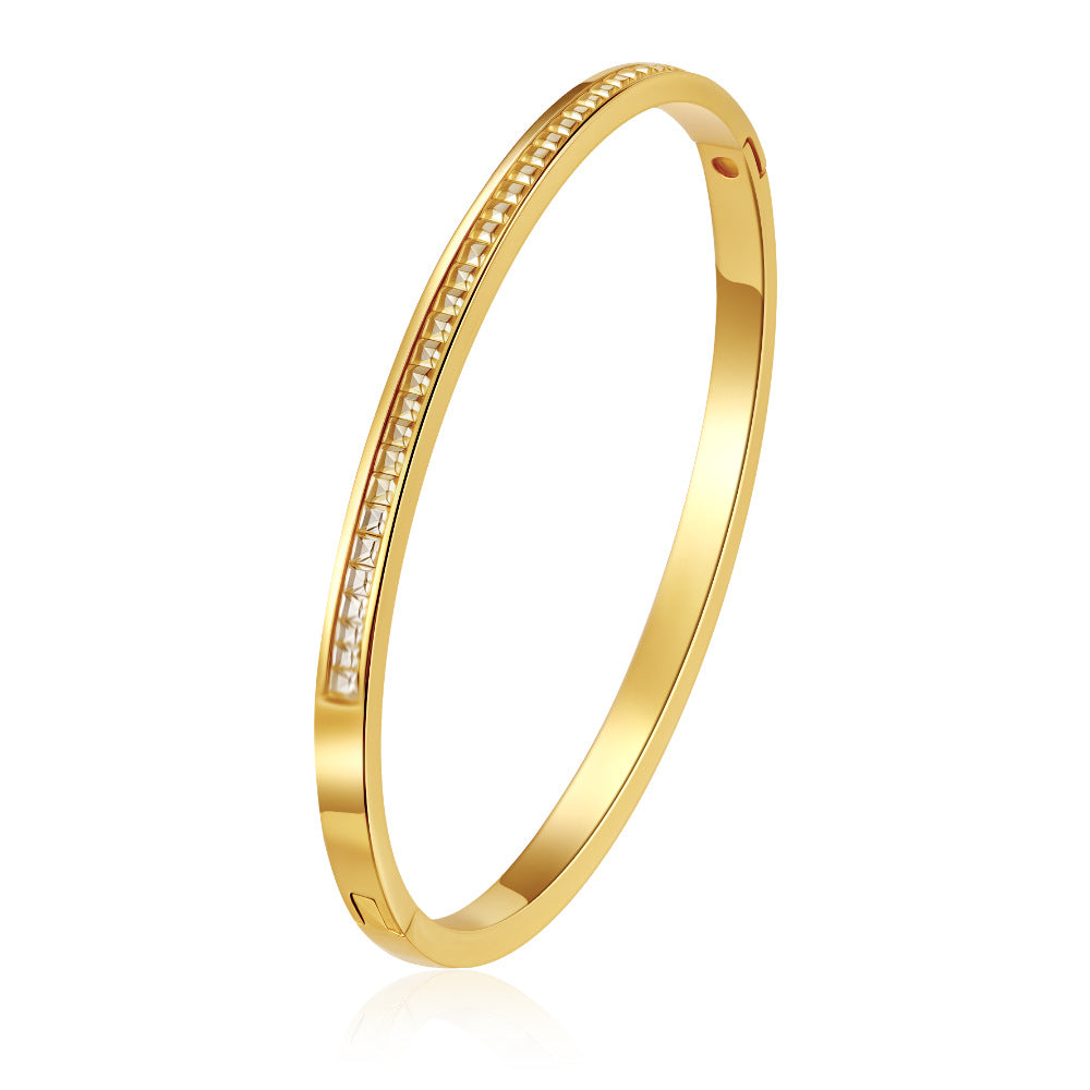 Wholesale Stainless Steel PVD 18K Gold Electroplated Diamond-Encrusted Round Clasp Bracelet and Earrings Set for Women Party Wear Gift
