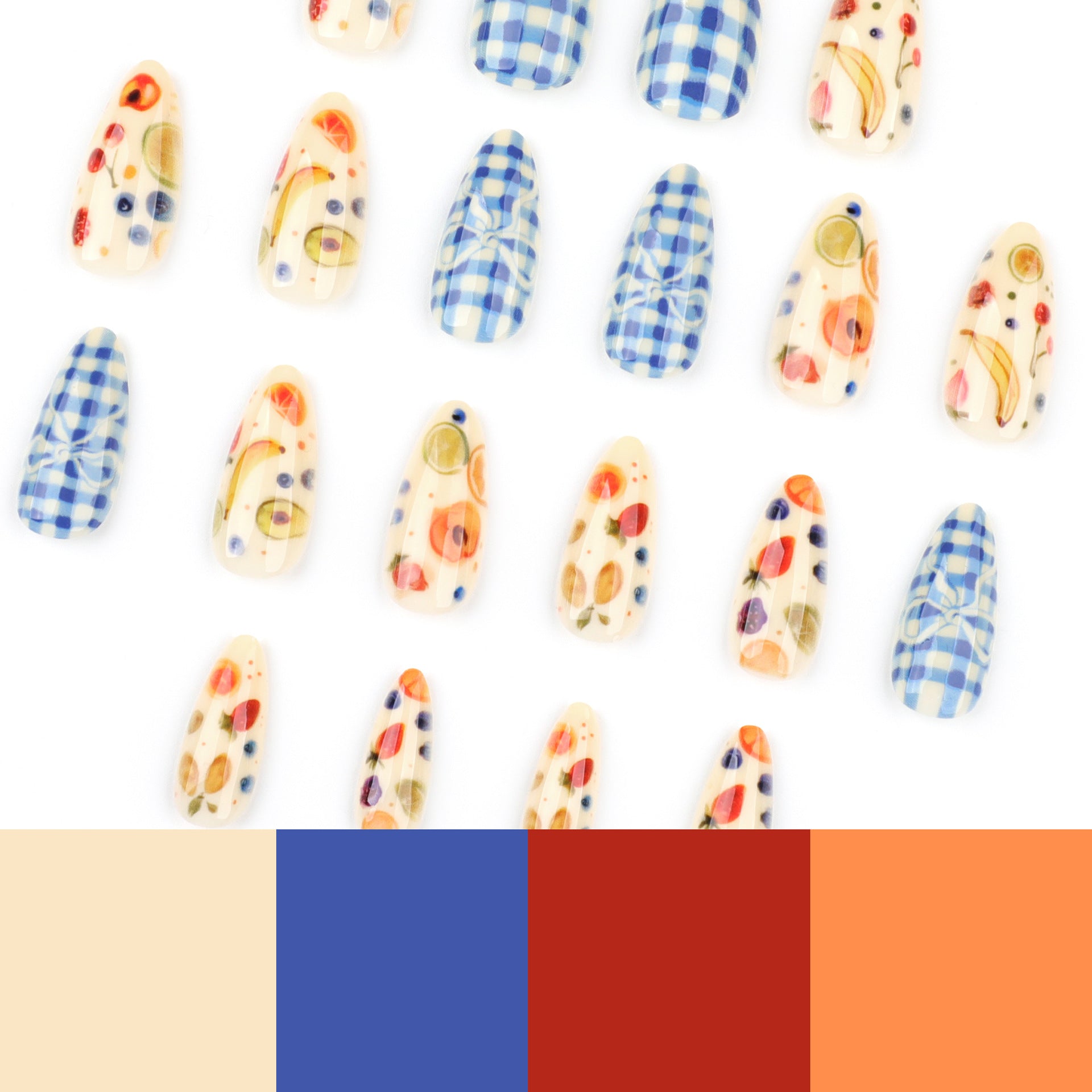 Wholesale 24 Pieces/box Blue and White Contrast Plaid Nails Kits Nail Stickers