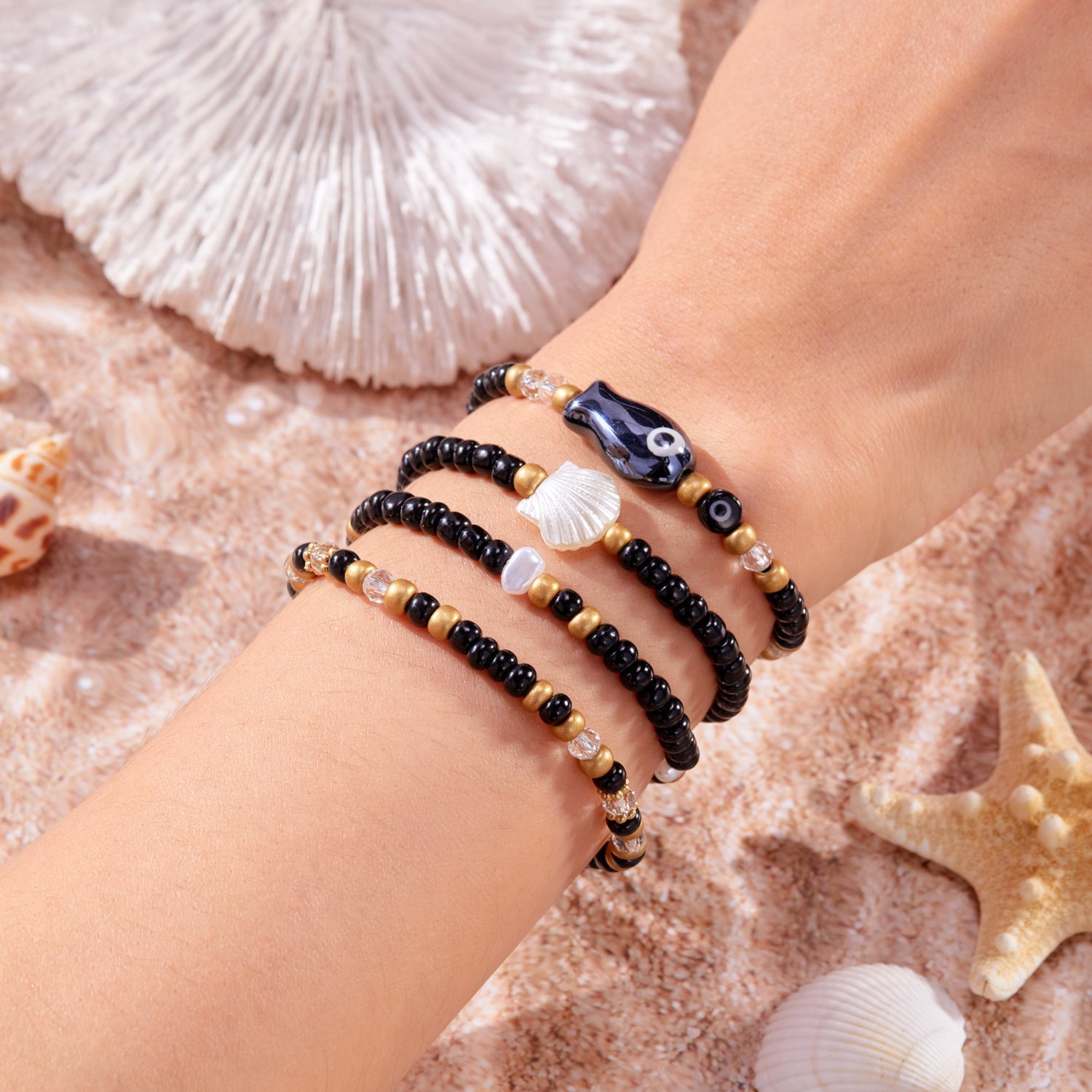 Wholesale  Bohemian Beach Vacation Summer Ceramic Fish Shell Rice Beads Bracelet