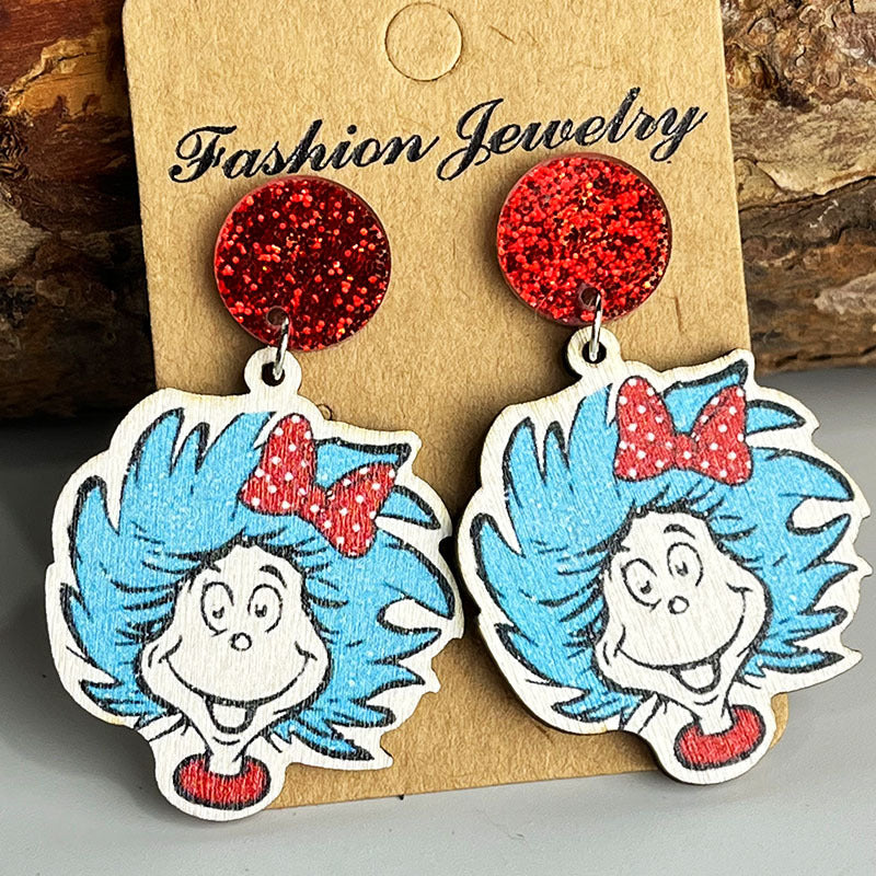 Wholesale Wooden Printed Glitter Cat Reading Earrings For Teacher Book Lover Fashion Jewelry Accessory