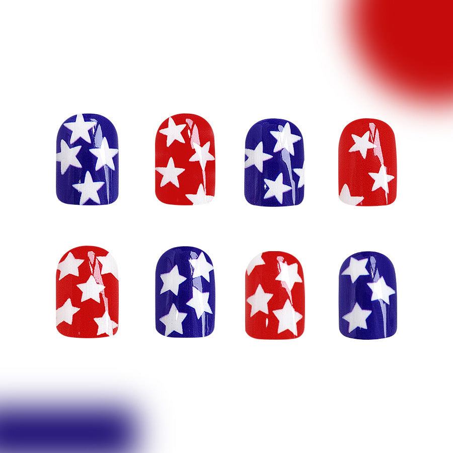 Wholesale 24 Pieces/box American Independence Day Five-pointed Star Manicure Press-on Nails Kits Nail Stickers ACC-NS-GuaiXL021