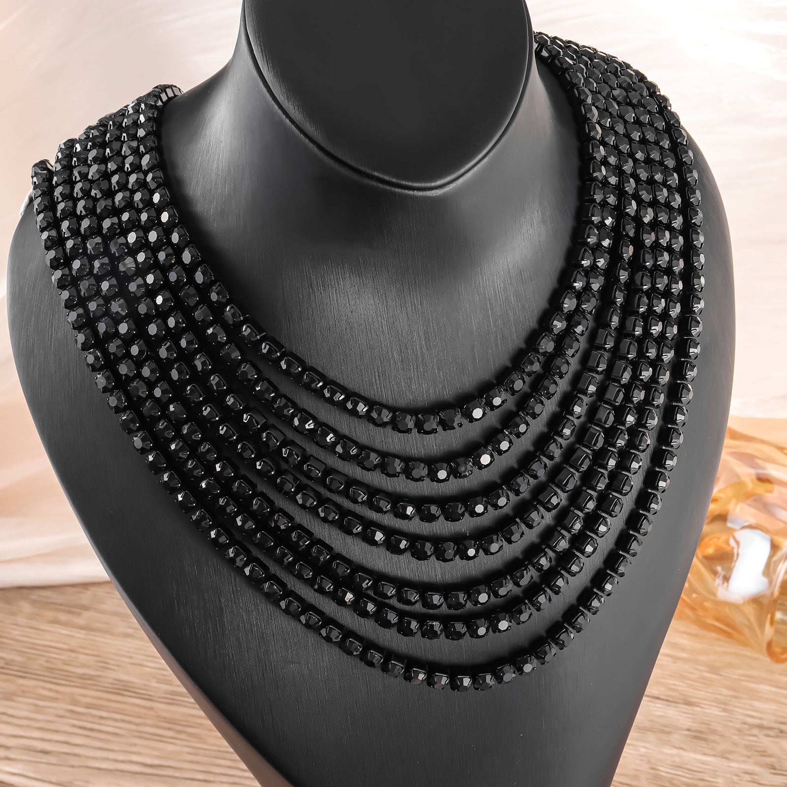 Wholesale Diamond Gold Silver Square Claw Chain Rhinestone Necklace ACC-NE-LR011