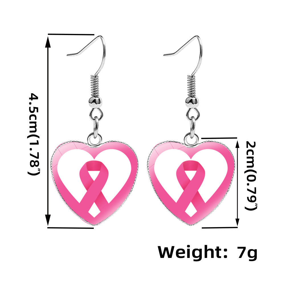 Wholesale Breast Care Ear Hook Heart-Shaped Earrings