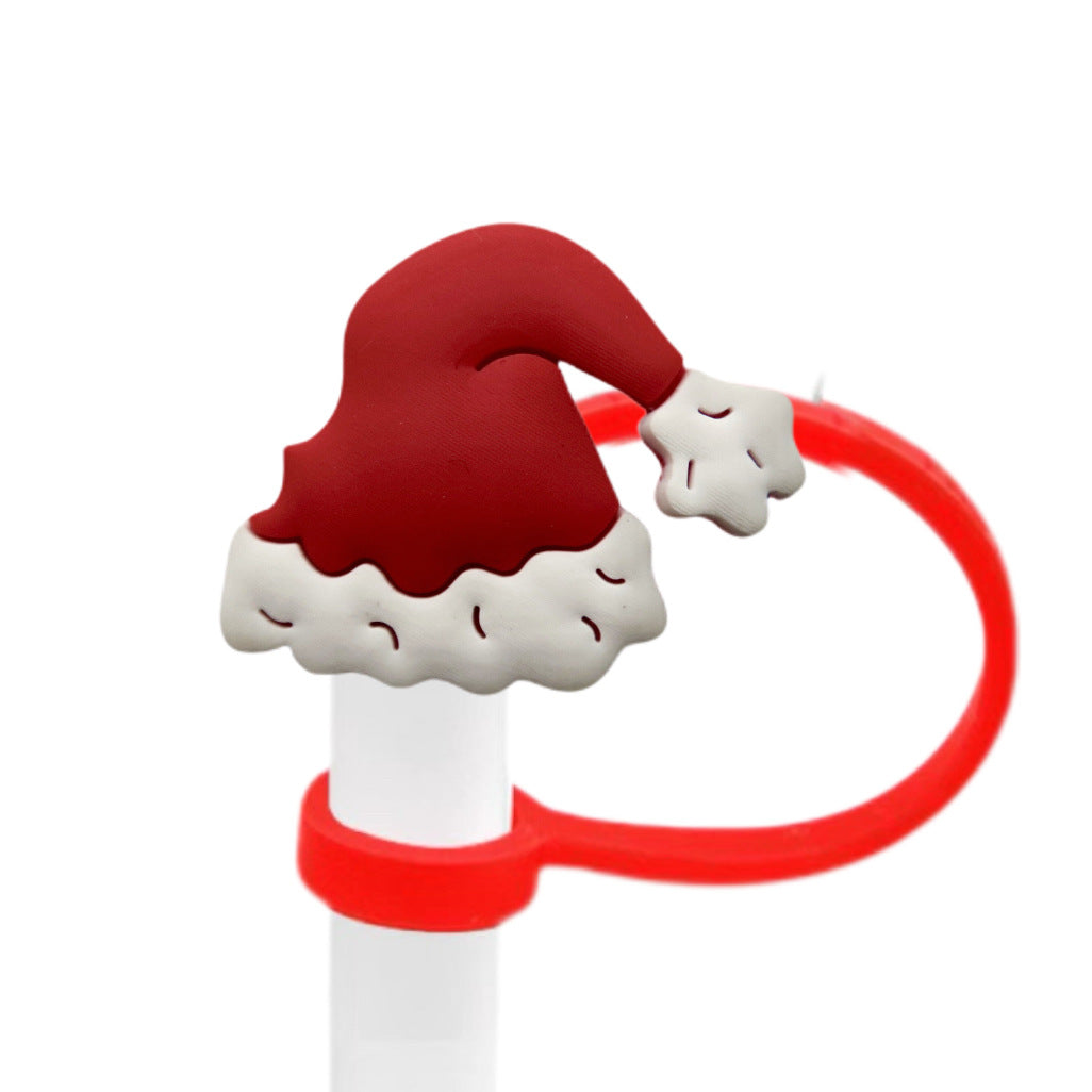 Wholesale 10pcs Christmas themed food grade silicone Straw Cover Straw Tube Cap