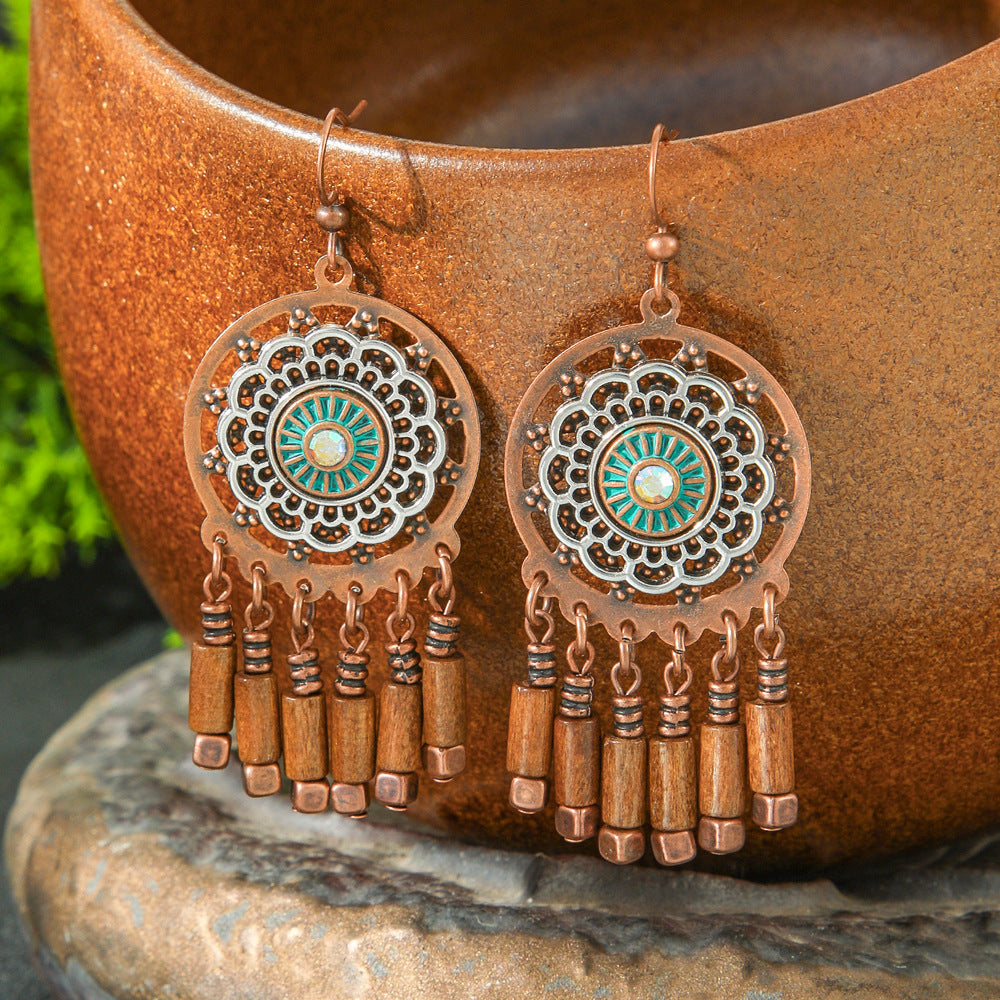 Wholesale Retro Ethnic Tassel Earrings Copper Handmade Beaded Women Fashion Accessory