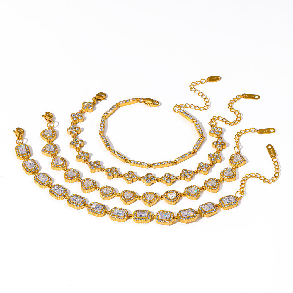 Wholesale Diamond stainless steel bracelet fashionable versatile high-end feel multi-stone