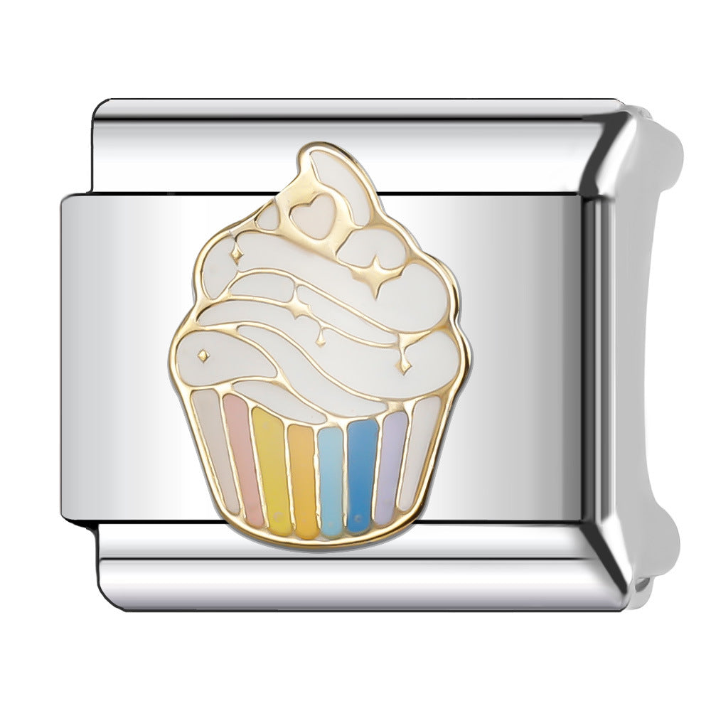 Wholesale Italian Charm Bracelet 9mm DIY Splicing Cake and Burger Gourmet Series Stainless Steel Composable Bracelet