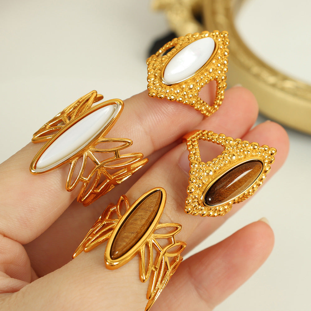 Wholesale Bohemian Resort Style Titanium Steel Titanium Steel Tiger Eye Stone Ring Personalized Fashion Open Ring