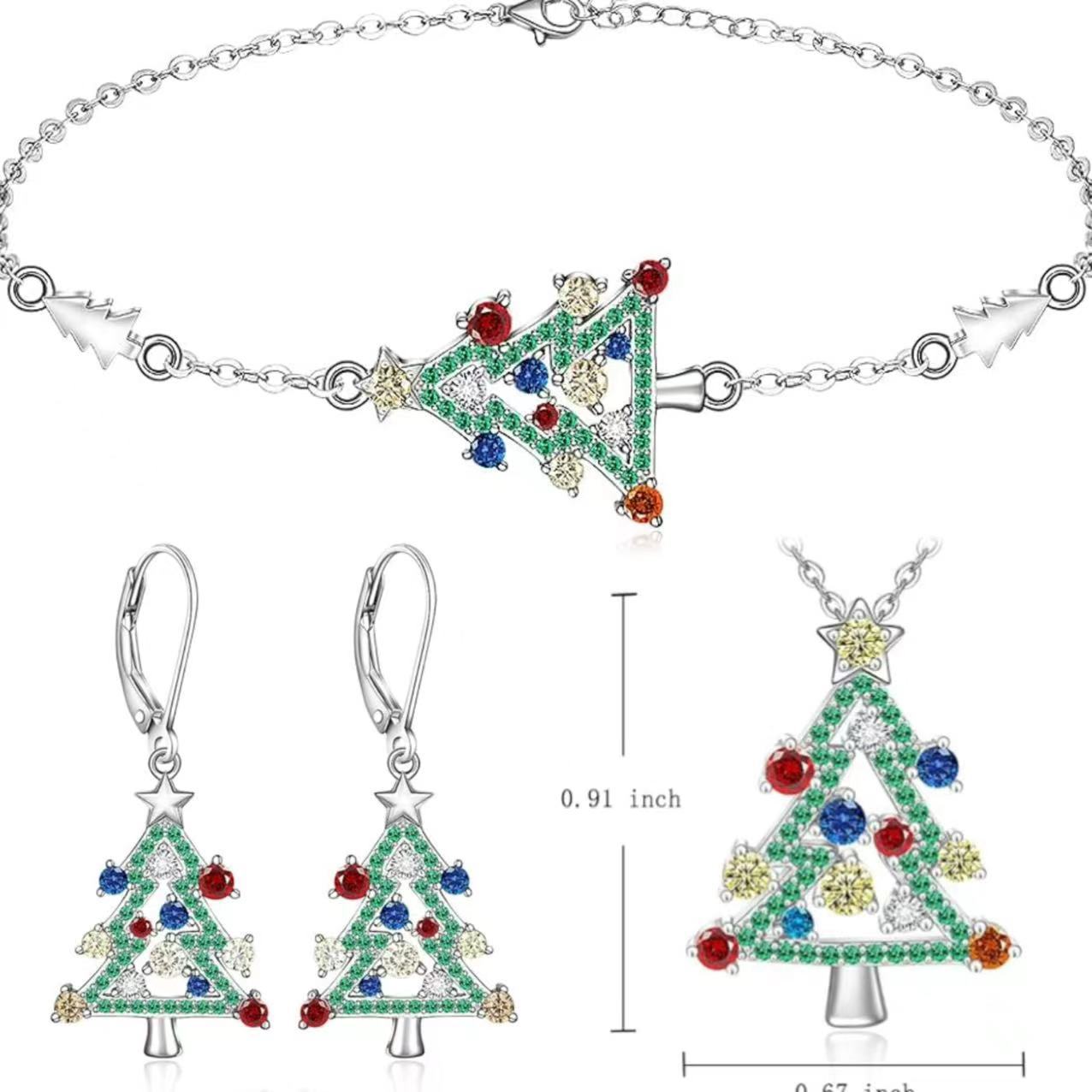 Wholesale Color Christmas Tree Diamond Earrings Necklace Bracelet suit