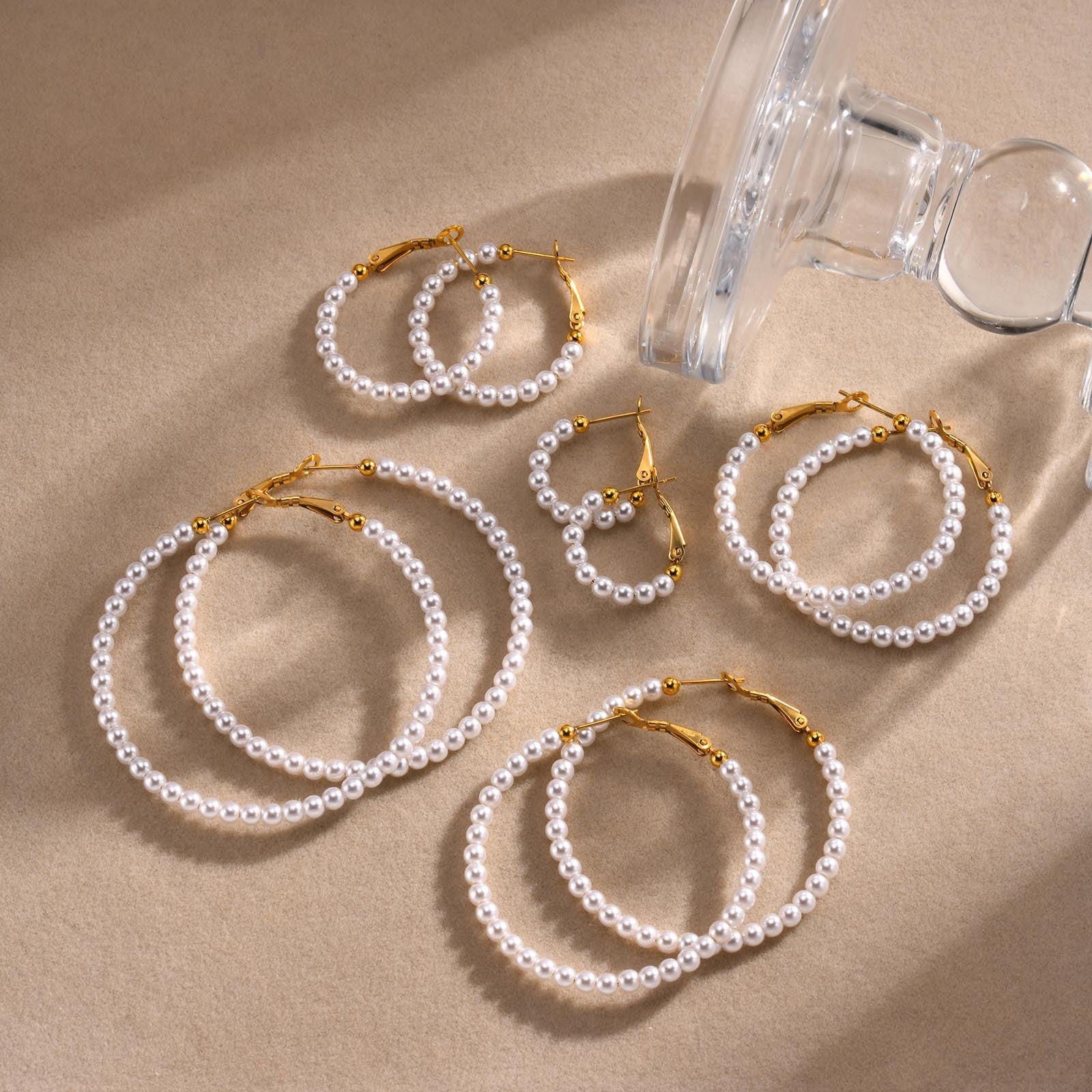 Wholesale Fashion Geometric C-Shape Earrings Imitation Pearl Stainless Steel Gold Jewelry Accessory