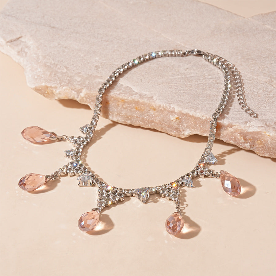 Wholesale Light luxury style diamond zircon glass bead water drop necklace